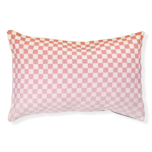 Cute Checkered Pink Orange Summer Pet Bed