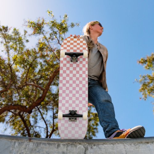 Cute Checkered Pink Orange Summer Skateboard