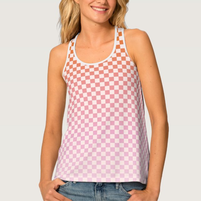 Cute Checkered Pink Orange Summer Tank Top (Front)