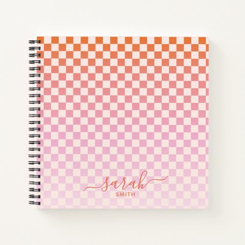 Cute Checkered Pink Orange Summer Vacation Notebook