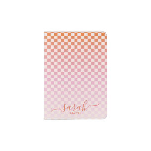 Cute Checkered Pink Orange Summer Vacation Passport Holder