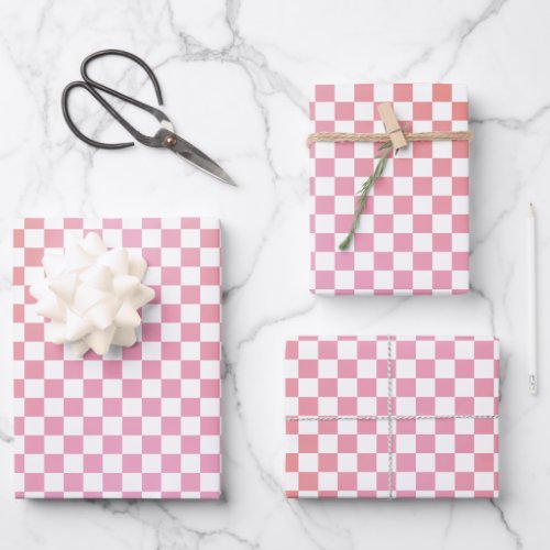 Cute Checkered Pink Orange Summer Wrapping Paper Sheets