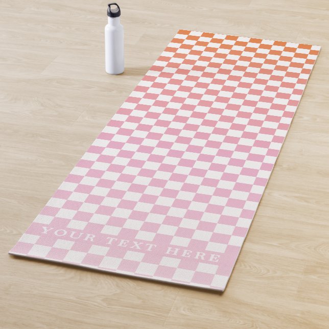 Cute Checkered Pink Orange Summer Yoga Mat (In Situ)
