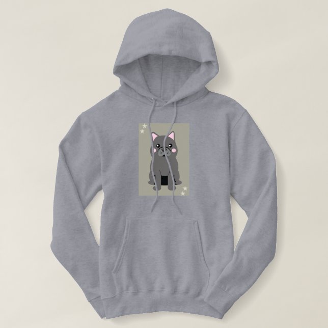 Cute Cheeks Gray French Bulldog Hoodie (Design Front)