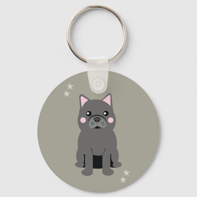 Cute Cheeks Gray French Bulldog Keychain (Front)