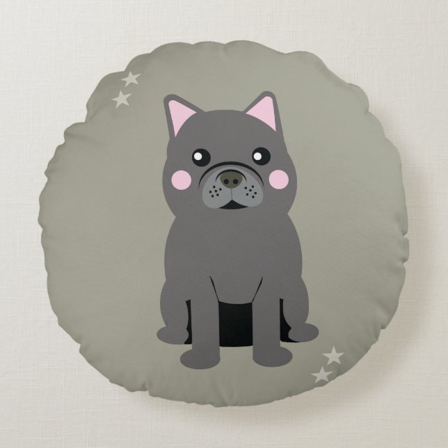 Cute Cheeks Gray French Bulldog Round Pillow (Front)