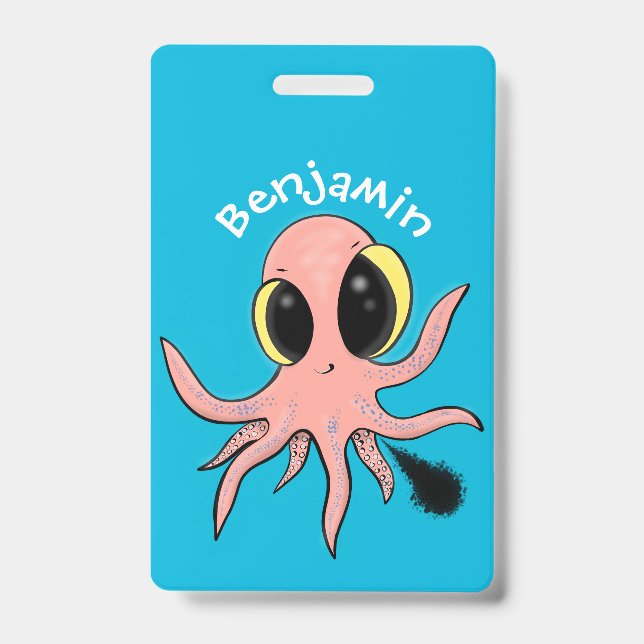 Cute, cheeky baby octopus cartoon badge (Front)