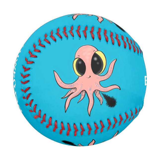 Cute, cheeky baby octopus cartoon baseball (Front Left)