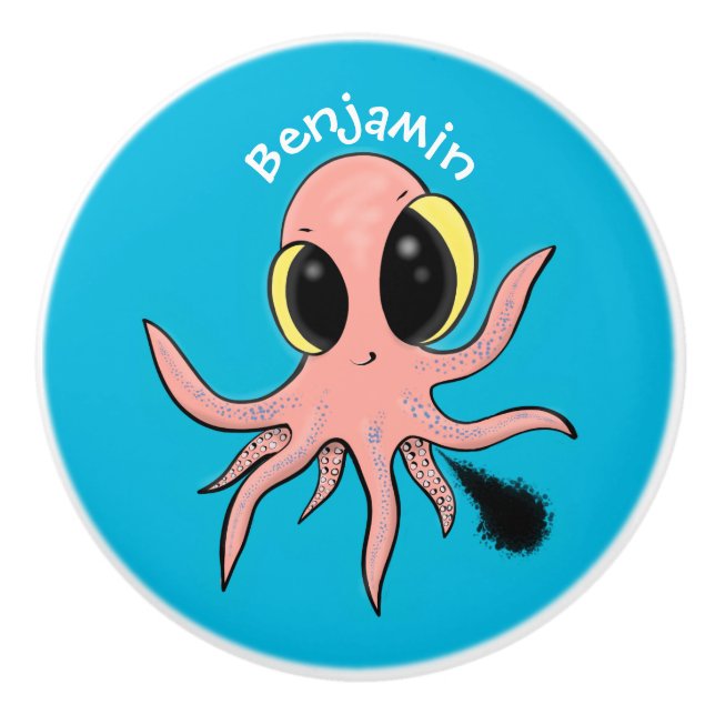 Cute, cheeky baby octopus cartoon ceramic knob (Front)