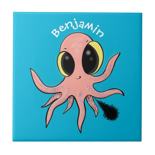 Cute, cheeky baby octopus cartoon ceramic tile (Front)