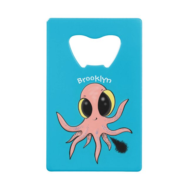 Cute, cheeky baby octopus cartoon credit card bottle opener (Front)