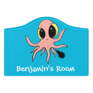 Cute, cheeky baby octopus cartoon door sign