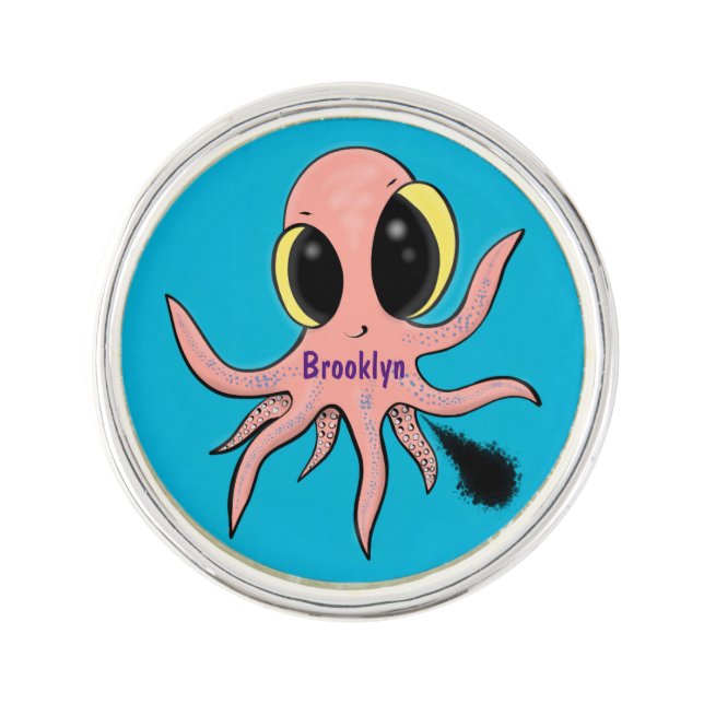 Cute, cheeky baby octopus cartoon lapel pin (Front)