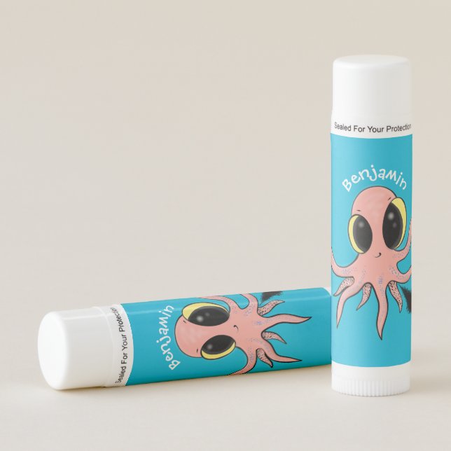 Cute, cheeky baby octopus cartoon lip balm (Front)