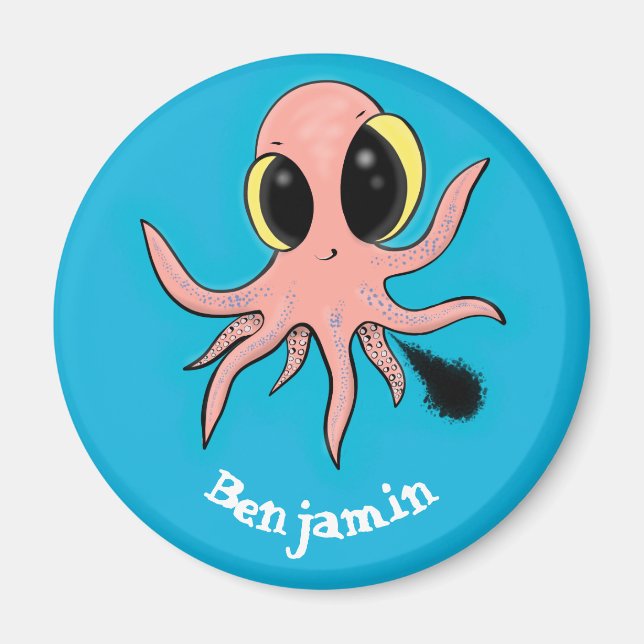 Cute, cheeky baby octopus cartoon magnet (Front)