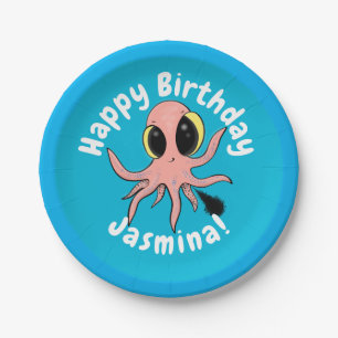 Cute, cheeky baby octopus cartoon paper plates