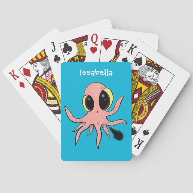Cute, cheeky baby octopus cartoon poker cards (Back)