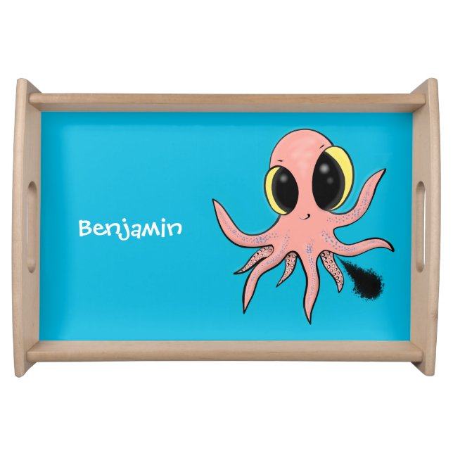 Cute, cheeky baby octopus cartoon serving tray (Front)