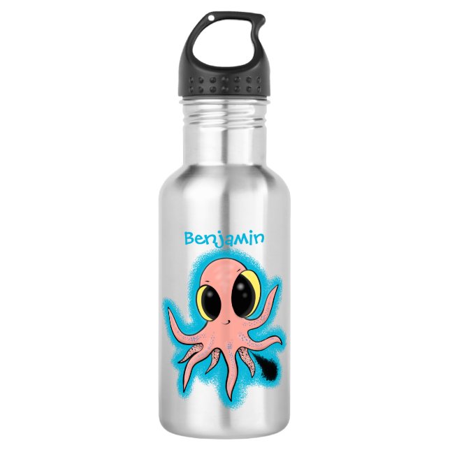 Cute, cheeky baby octopus cartoon stainless steel water bottle (Front)