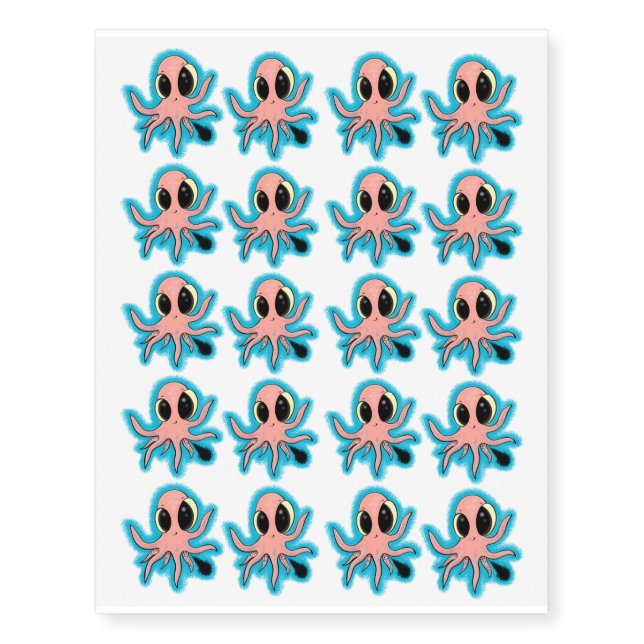 Cute, cheeky baby octopus cartoon temporary tattoos (Front)