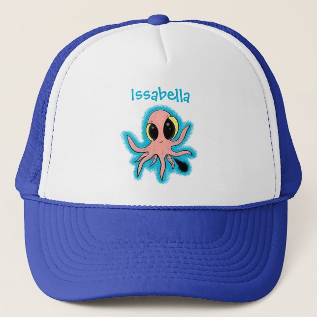 Cute, cheeky baby octopus cartoon trucker hat (Front)