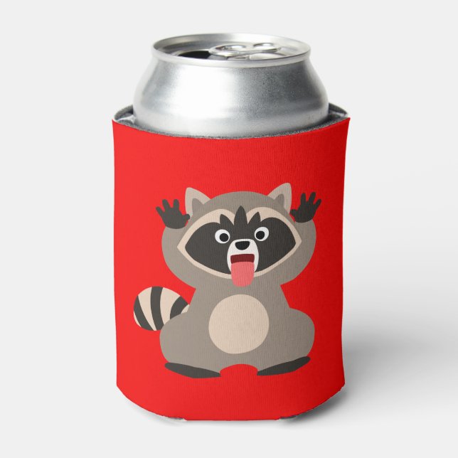 Cute Cheeky Cartoon Raccoon Can Cooler (Can Front)