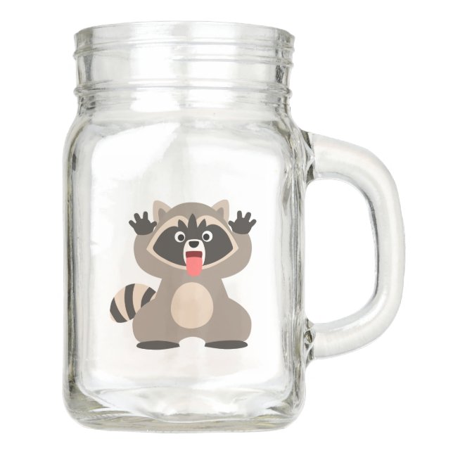Cute Cheeky Cartoon Raccoon Mason Jar (Front)