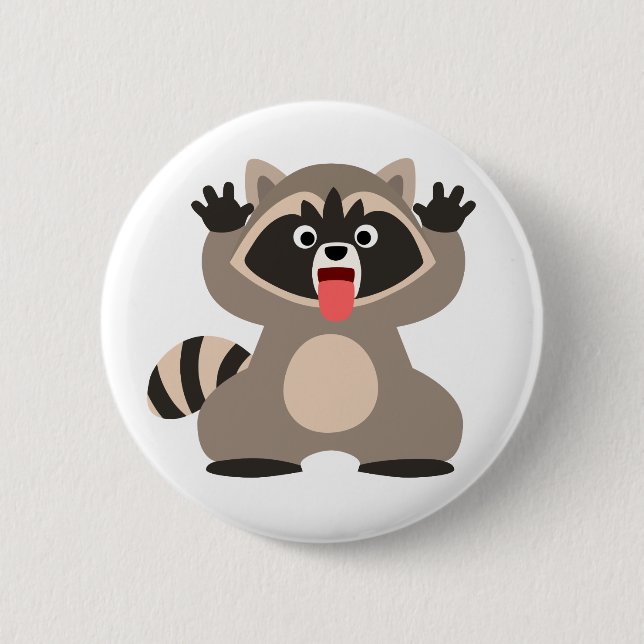 Cute Cheeky Cartoon Raccoon Pinback Button (Front)