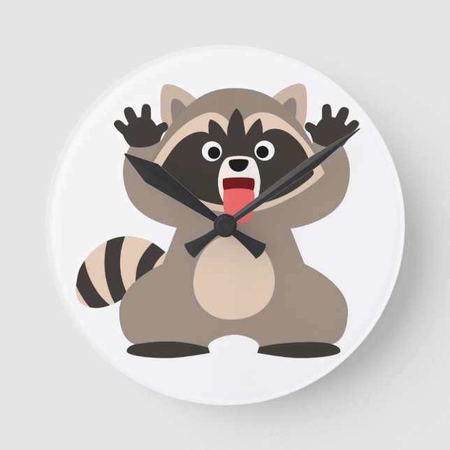 Cute Cheeky Cartoon Raccoon Round Clock (Front)