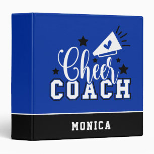Cute Cheer Coach Personalized Blue & Black 3 Ring Binder