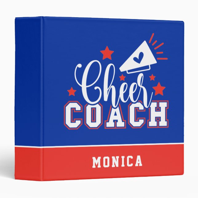Cute Cheer Coach Personalized Blue & Red 3 Ring Binder (Front/Spine)