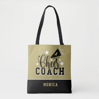 Cute Cheer Coach Personalized Gold and Black Tote Bag