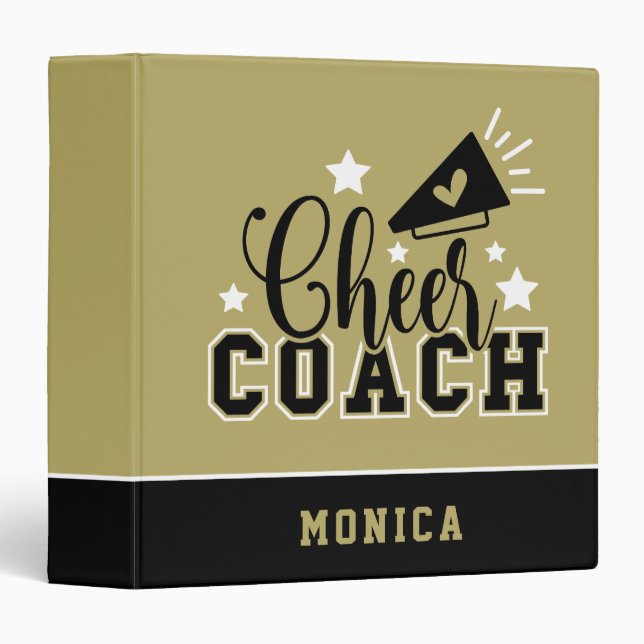 Cute Cheer Coach Personalized Gold & Black 3 Ring Binder (Front/Spine)