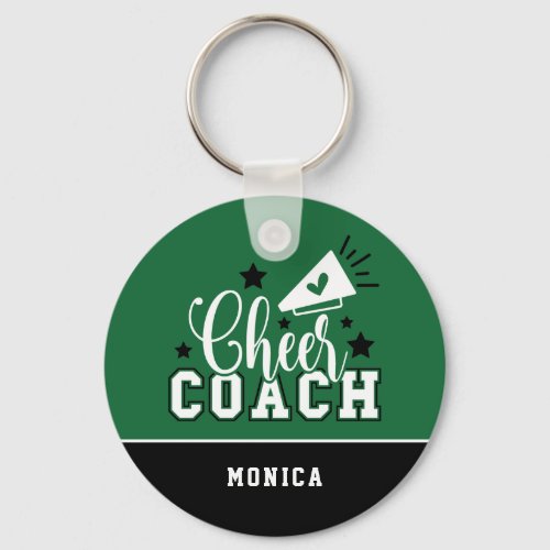 Cute Cheer Coach Personalized Green and Black Keychain