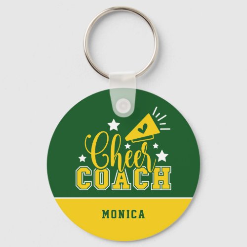 Cute Cheer Coach Personalized Kelly Green  Yellow Keychain