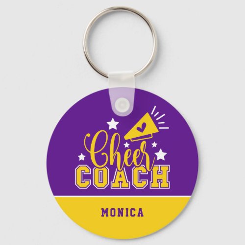 Cute Cheer Coach Personalized Purple  Yellow Keychain