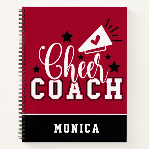 Cute Cheer Coach Personalized Red and Black Notebook