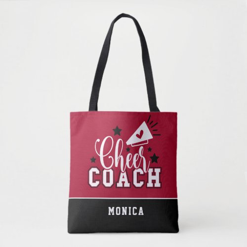 Cute Cheer Coach Personalized Red and Black Tote Bag