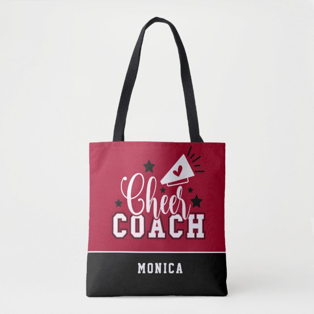 Cute Cheer Coach Personalized Red and Black Tote Bag (Front)