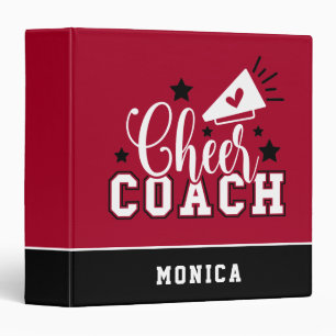 Cute Cheer Coach Personalized Red & Black 3 Ring Binder