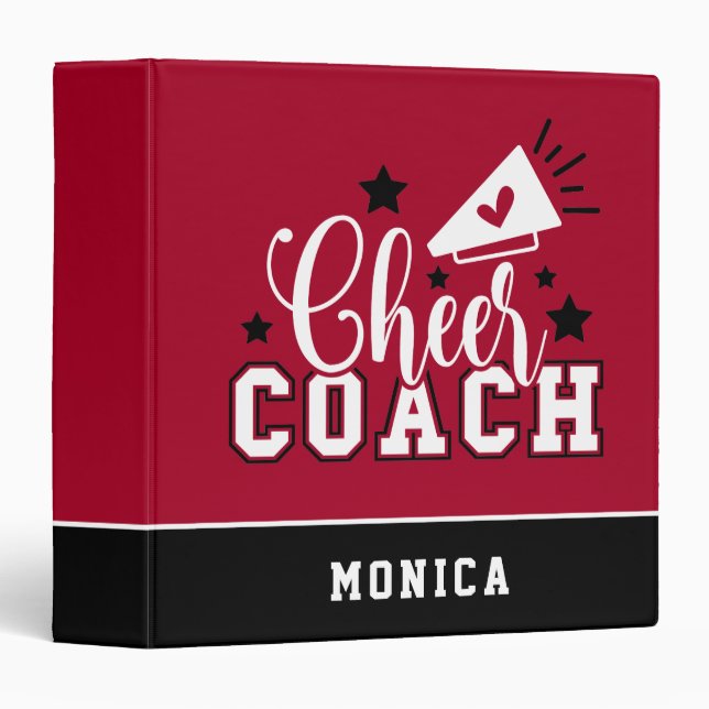 Cute Cheer Coach Personalized Red & Black 3 Ring Binder (Front/Spine)