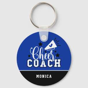 Cute Cheer Coach Personalized Royal Blue and Black Keychain