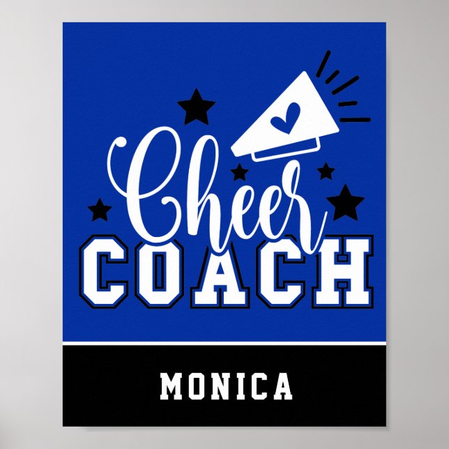 Cute Cheer Coach Personalized Royal Blue & Black Poster (Front)