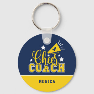Cute Cheer Coach Personalized Royal Blue & Yellow Keychain