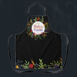 Cute Cheerful Baker Floral Apron<br><div class="desc">Bakers Say it with Flours. This Modern Floral Wreath design wih honey wheat and pomegranates is a beautiful way to say thanks to your favorite Baker or Chef. The dramatic black background makes the colors really pop. Show your love and appreciation and make your favorite baker smile. TIP: bundle this...</div>