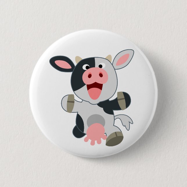 Cute Cheerful Cartoon Cow Button (Front)