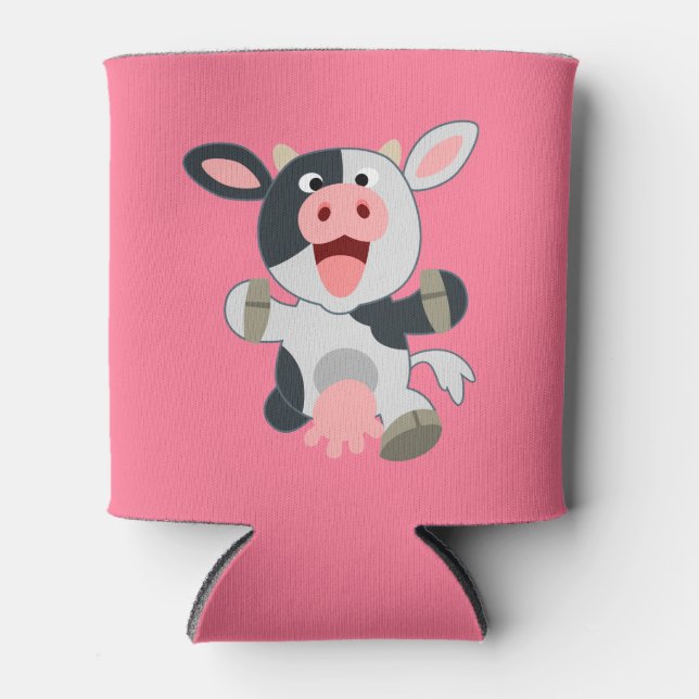 Cute Cheerful Cartoon Cow Can Cooler (Front)