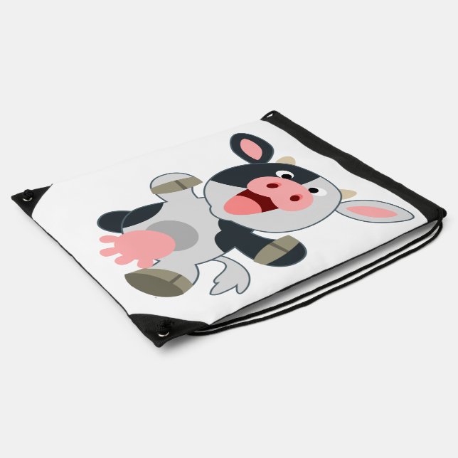 Cute Cheerful Cartoon Cow Drawstring Backpack (Side)