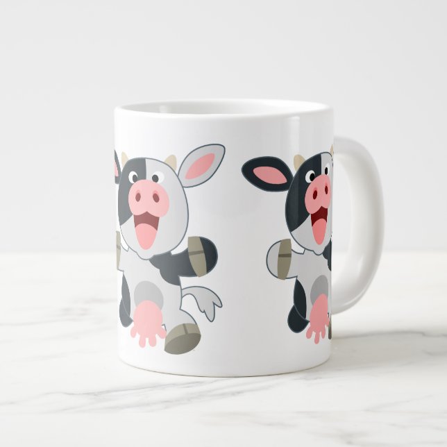 Cute Cheerful Cartoon Cow Giant Coffee Mug (Front Right)