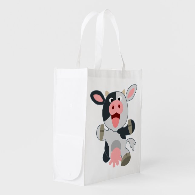 Cute Cheerful Cartoon Cow Reusable Bag (Front Side)